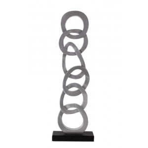 Escultura Corrente Metalizada Decorativa com Base de Madeira A12xC30xL93 cm