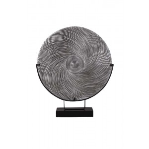 Escultura Redonda Decorativa Redemoinho em Ferro com Base de Madeira A62xC72xL10 cm