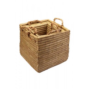 Conjunto de Cesto Fibra Natural Quadrado com Alça 3 Peças