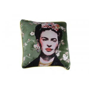 Capa de Almofada em Algodão Verde c/ Estampa Frida A45xL45 cm