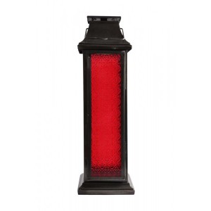 Lanterna de Metal Escuro com Vidro Vermelho Grande A61xL18xP18 cm