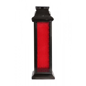 Lanterna de Metal Escuro com Vidro Vermelho Grande A61xL18xP18 cm