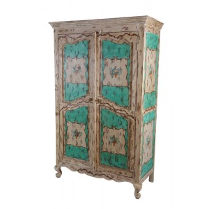 Armário de Madeira Decorado Pássaro e Flor c/ 2 Portas Retrô  60x130x206 cm