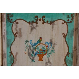 Armário de Madeira Decorado Pássaro e Flor c/ 2 Portas Retrô  60x130x206 cm