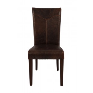 Cadeira em Couro Escuro e Madeira Tertulia L45xC63xA100 cm