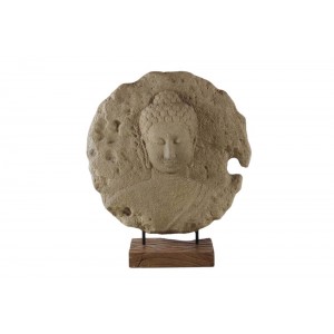 Escultura Decorativa em Pedra Rosto Buda com Base em Madeira A83xD70 cm