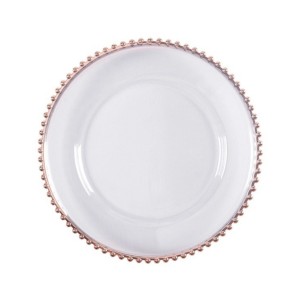 SOUSPLAT ACRÍLICO TRANSPARENTE BOLINHA ROSE GOLD 32 CM