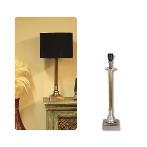 Base de Abajur Quadrada em Metal Dourado e Chumbo Envelhecido A56xD13,5 cm