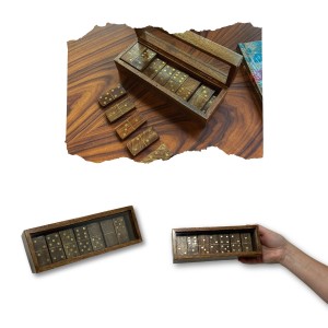 Jogo de Dominó em Madeira na Caxinha c/ Vidro 20C X 7,5L X 6,5A cm