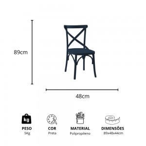 CADEIRA  DE JANTAR  PRETA EM POLIPROPILENO 88 X 48 X 44 CM