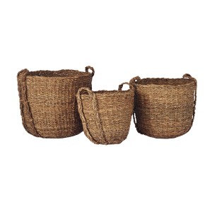 JG 03 Pc Cesto de  Fibra NaturalL Redondo C/ Alca  45X40CM